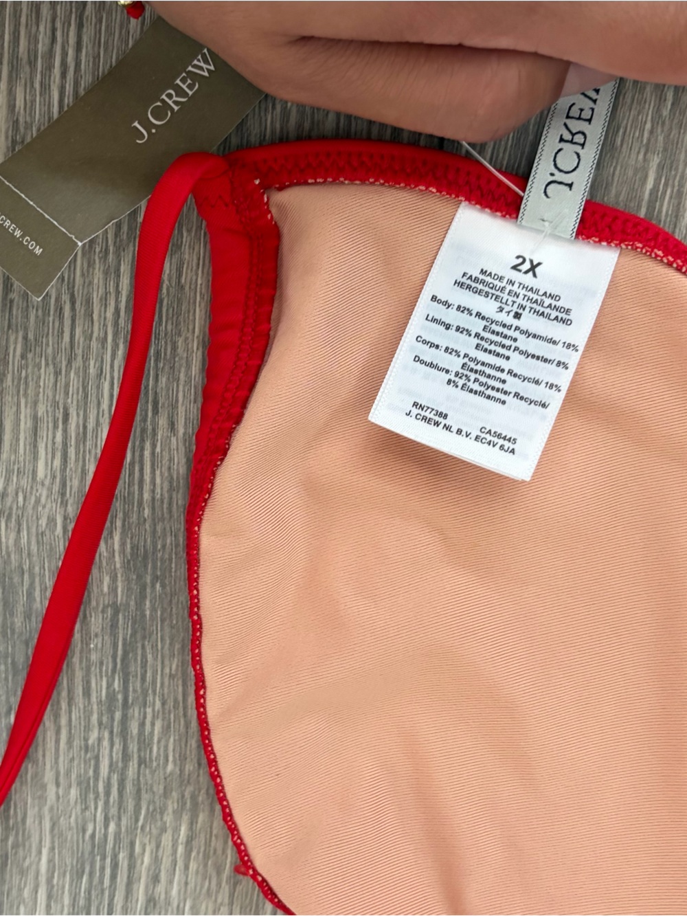 J. Crew Bright Red Bikini Top with Peach Lining - Picture 3 of 3